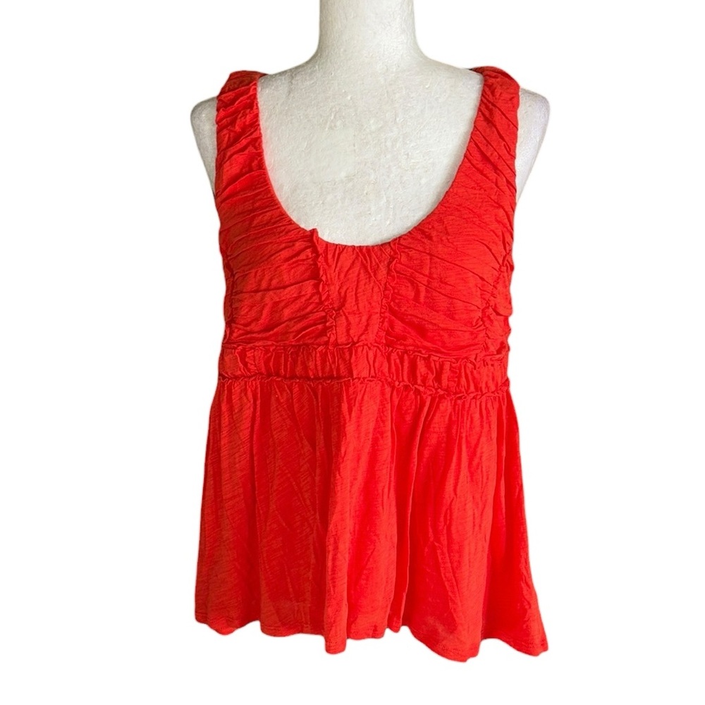 Anthropologie Ric Rac Rio Ras Orange Red Ruched Sleeveless Swing Tank Top - M - Picture 11 of 11